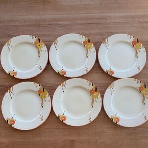 Vintage Art Deco 8” Plates - Cream and Orange